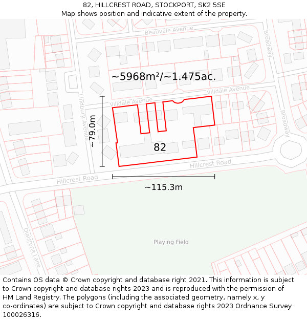 82, HILLCREST ROAD, STOCKPORT, SK2 5SE: Plot and title map