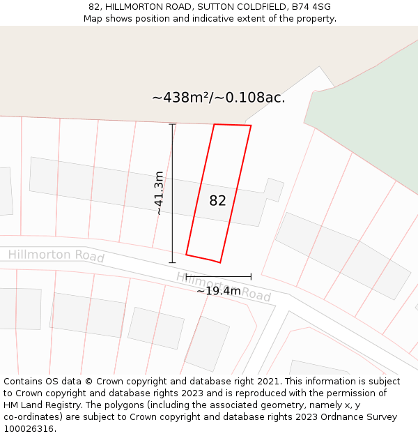 82, HILLMORTON ROAD, SUTTON COLDFIELD, B74 4SG: Plot and title map