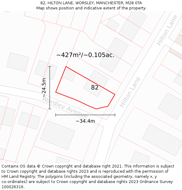 82, HILTON LANE, WORSLEY, MANCHESTER, M28 0TA: Plot and title map