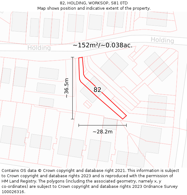 82, HOLDING, WORKSOP, S81 0TD: Plot and title map