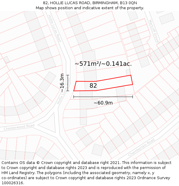 82, HOLLIE LUCAS ROAD, BIRMINGHAM, B13 0QN: Plot and title map