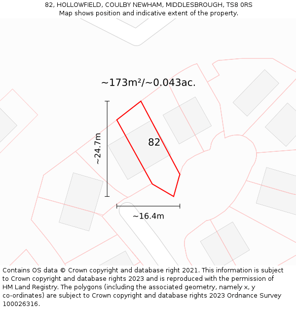 82, HOLLOWFIELD, COULBY NEWHAM, MIDDLESBROUGH, TS8 0RS: Plot and title map
