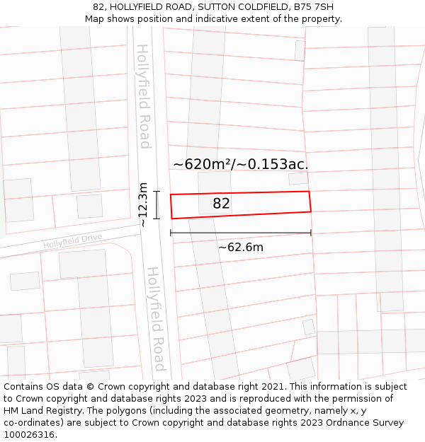 82, HOLLYFIELD ROAD, SUTTON COLDFIELD, B75 7SH: Plot and title map