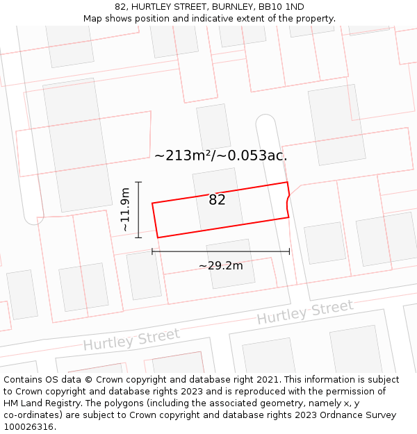 82, HURTLEY STREET, BURNLEY, BB10 1ND: Plot and title map