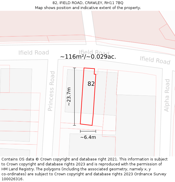 82, IFIELD ROAD, CRAWLEY, RH11 7BQ: Plot and title map