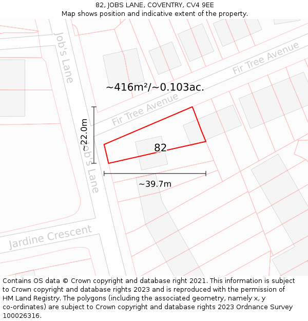 82, JOBS LANE, COVENTRY, CV4 9EE: Plot and title map