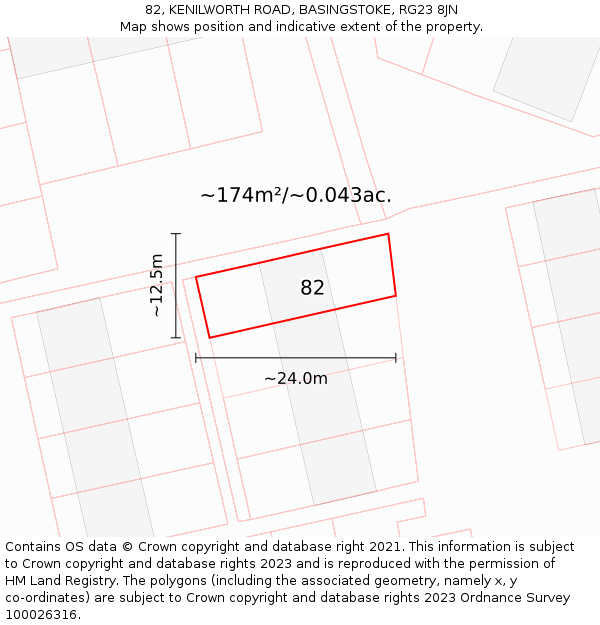 82, KENILWORTH ROAD, BASINGSTOKE, RG23 8JN: Plot and title map