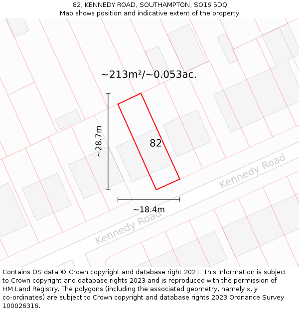 82, KENNEDY ROAD, SOUTHAMPTON, SO16 5DQ: Plot and title map