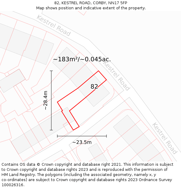 82, KESTREL ROAD, CORBY, NN17 5FP: Plot and title map