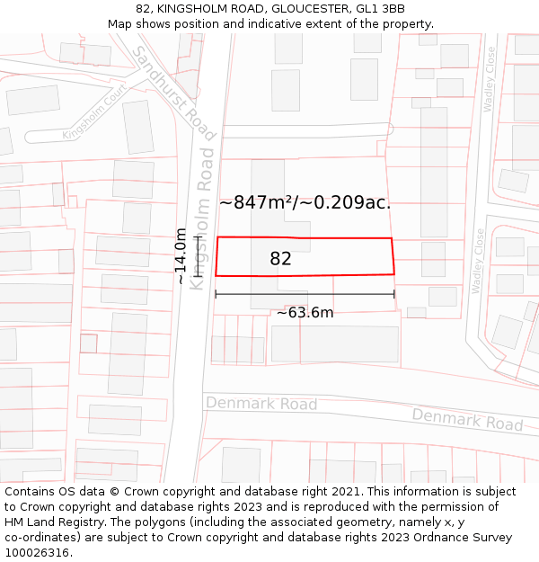 82, KINGSHOLM ROAD, GLOUCESTER, GL1 3BB: Plot and title map