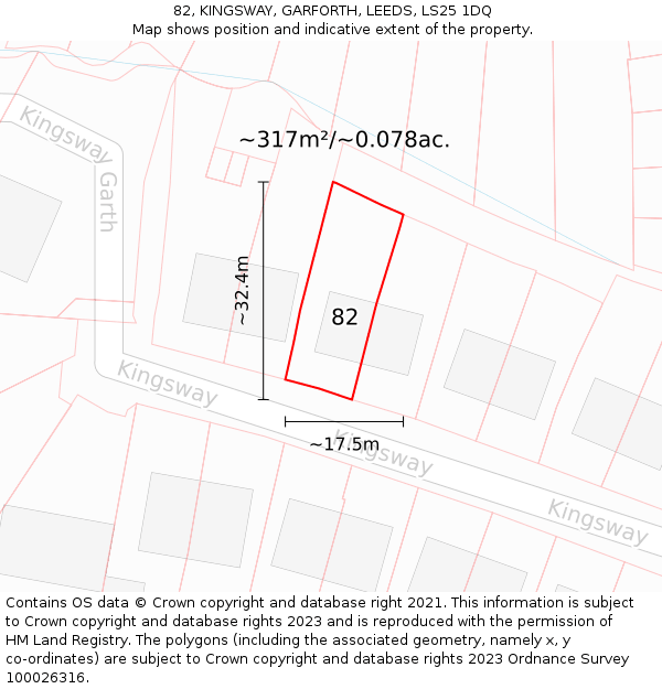 82, KINGSWAY, GARFORTH, LEEDS, LS25 1DQ: Plot and title map