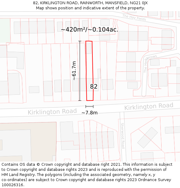 82, KIRKLINGTON ROAD, RAINWORTH, MANSFIELD, NG21 0JX: Plot and title map