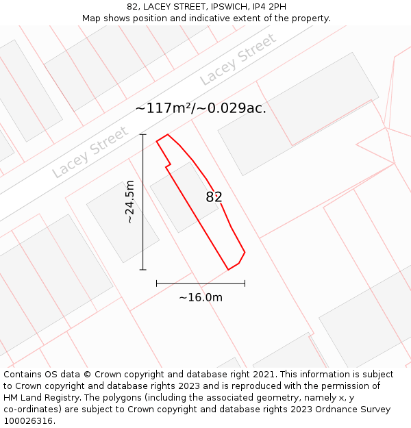 82, LACEY STREET, IPSWICH, IP4 2PH: Plot and title map
