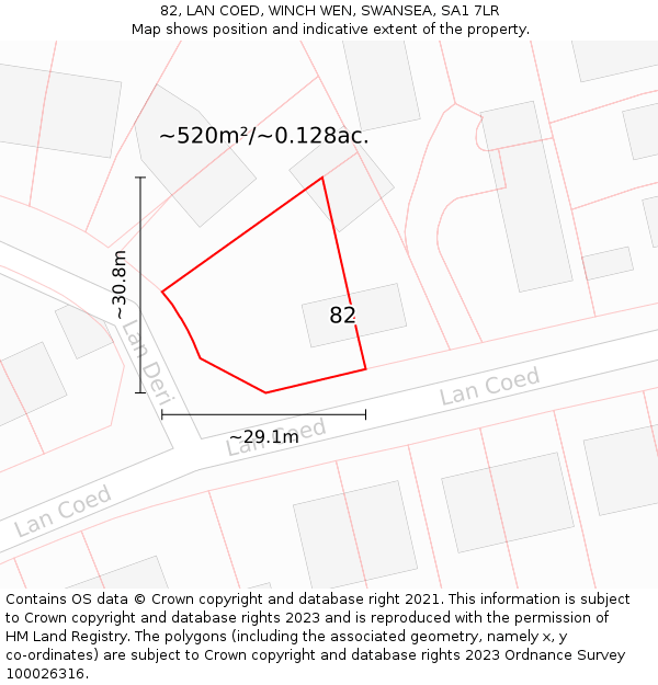 82, LAN COED, WINCH WEN, SWANSEA, SA1 7LR: Plot and title map