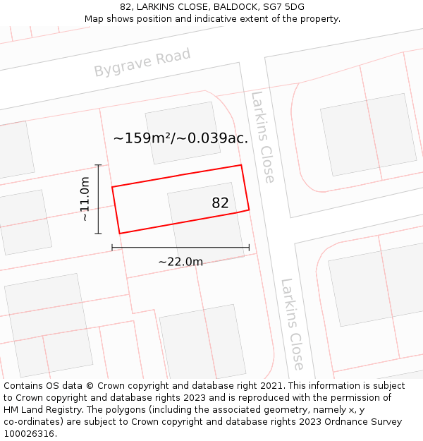 82, LARKINS CLOSE, BALDOCK, SG7 5DG: Plot and title map