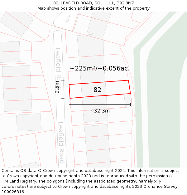 82, LEAFIELD ROAD, SOLIHULL, B92 8NZ: Plot and title map