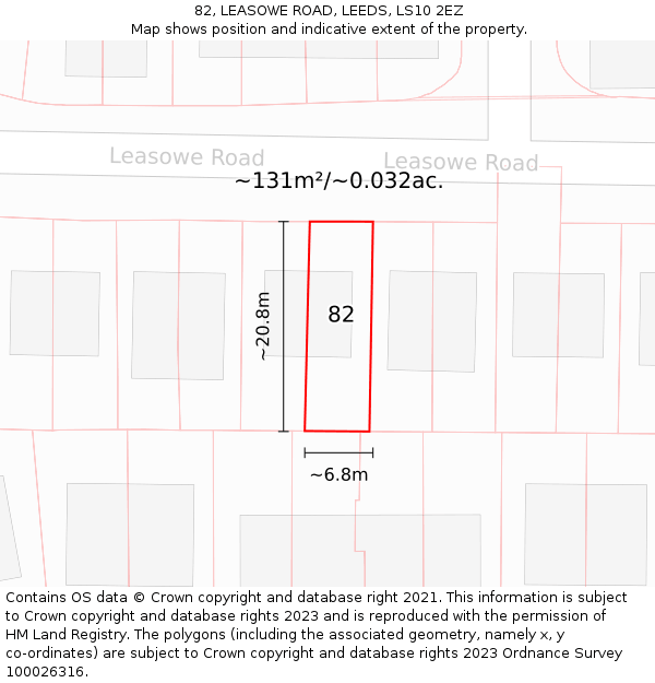 82, LEASOWE ROAD, LEEDS, LS10 2EZ: Plot and title map