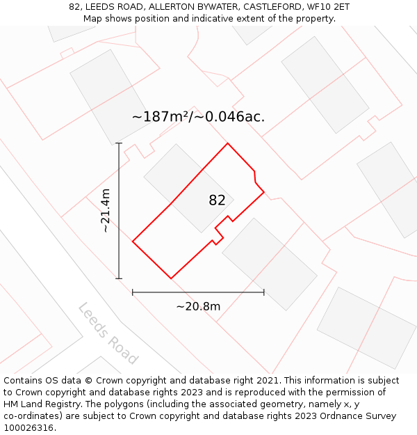 82, LEEDS ROAD, ALLERTON BYWATER, CASTLEFORD, WF10 2ET: Plot and title map