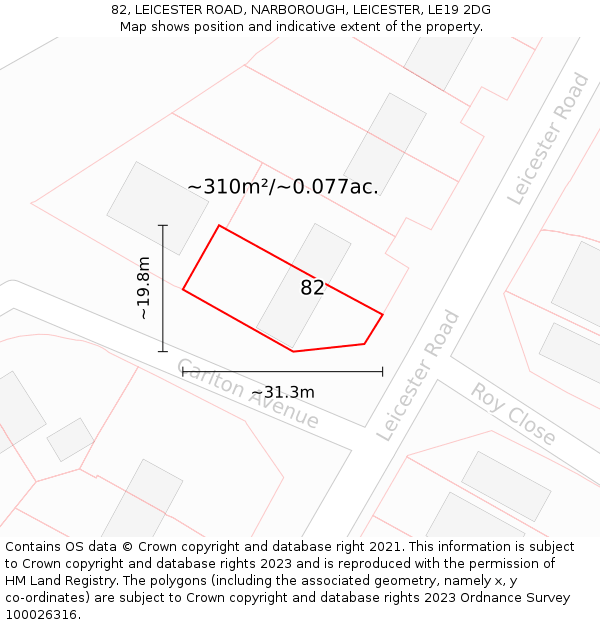 82, LEICESTER ROAD, NARBOROUGH, LEICESTER, LE19 2DG: Plot and title map