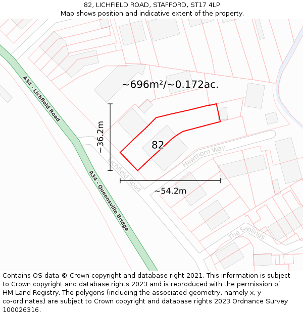 82, LICHFIELD ROAD, STAFFORD, ST17 4LP: Plot and title map