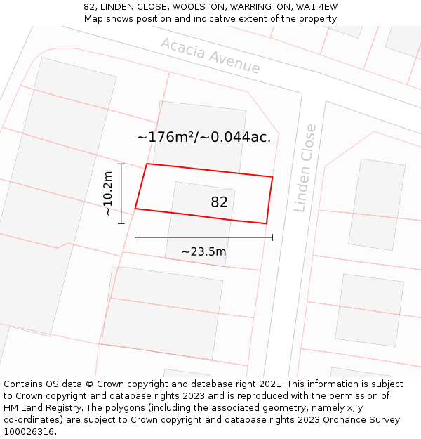82, LINDEN CLOSE, WOOLSTON, WARRINGTON, WA1 4EW: Plot and title map