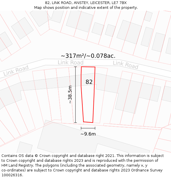 82, LINK ROAD, ANSTEY, LEICESTER, LE7 7BX: Plot and title map