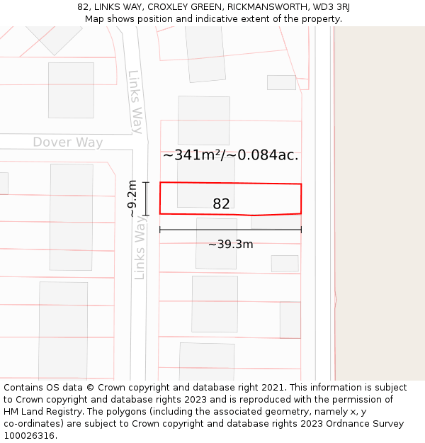 82, LINKS WAY, CROXLEY GREEN, RICKMANSWORTH, WD3 3RJ: Plot and title map