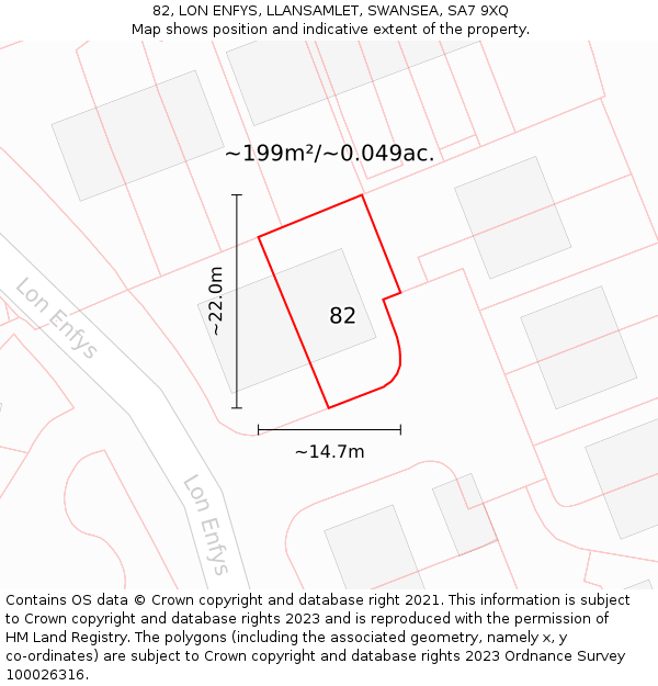 82, LON ENFYS, LLANSAMLET, SWANSEA, SA7 9XQ: Plot and title map