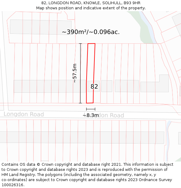82, LONGDON ROAD, KNOWLE, SOLIHULL, B93 9HR: Plot and title map