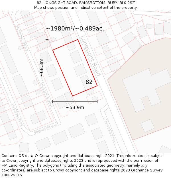 82, LONGSIGHT ROAD, RAMSBOTTOM, BURY, BL0 9SZ: Plot and title map