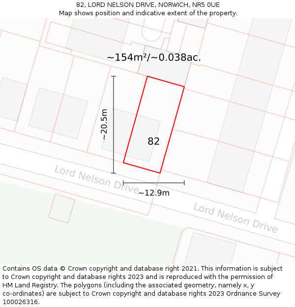 82, LORD NELSON DRIVE, NORWICH, NR5 0UE: Plot and title map