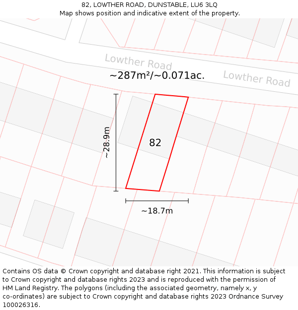 82, LOWTHER ROAD, DUNSTABLE, LU6 3LQ: Plot and title map