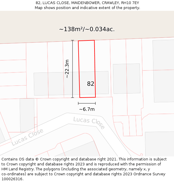 82, LUCAS CLOSE, MAIDENBOWER, CRAWLEY, RH10 7EY: Plot and title map