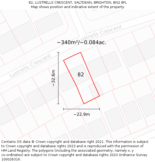 82, LUSTRELLS CRESCENT, SALTDEAN, BRIGHTON, BN2 8FL: Plot and title map