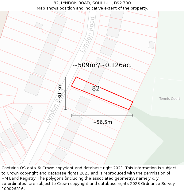 82, LYNDON ROAD, SOLIHULL, B92 7RQ: Plot and title map