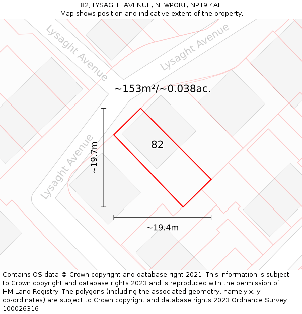 82, LYSAGHT AVENUE, NEWPORT, NP19 4AH: Plot and title map