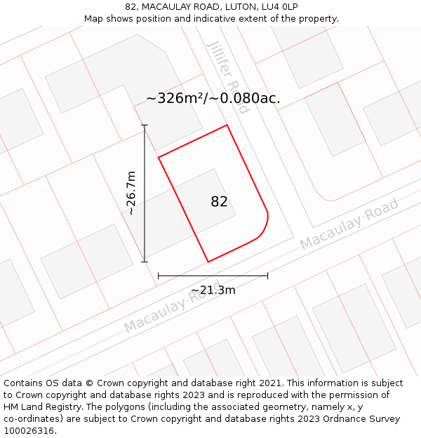 82, MACAULAY ROAD, LUTON, LU4 0LP: Plot and title map