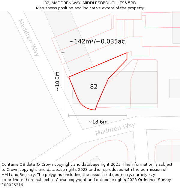 82, MADDREN WAY, MIDDLESBROUGH, TS5 5BD: Plot and title map