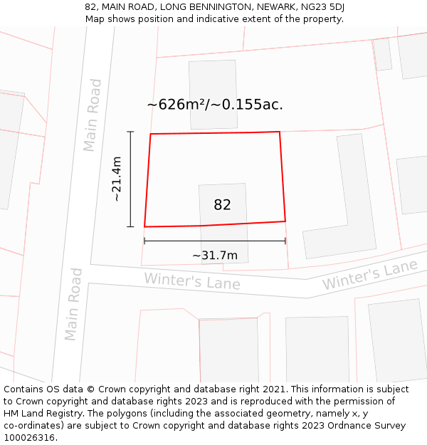 82, MAIN ROAD, LONG BENNINGTON, NEWARK, NG23 5DJ: Plot and title map