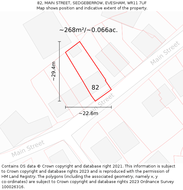 82, MAIN STREET, SEDGEBERROW, EVESHAM, WR11 7UF: Plot and title map
