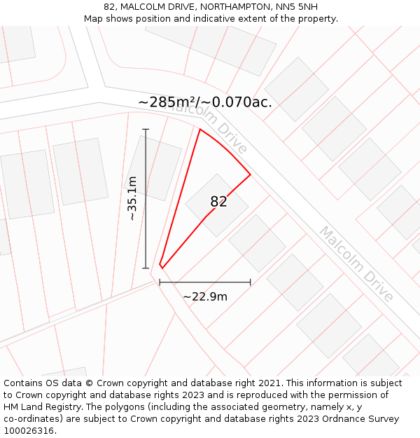 82, MALCOLM DRIVE, NORTHAMPTON, NN5 5NH: Plot and title map