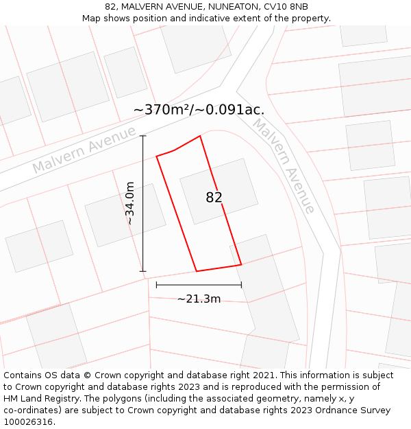 82, MALVERN AVENUE, NUNEATON, CV10 8NB: Plot and title map