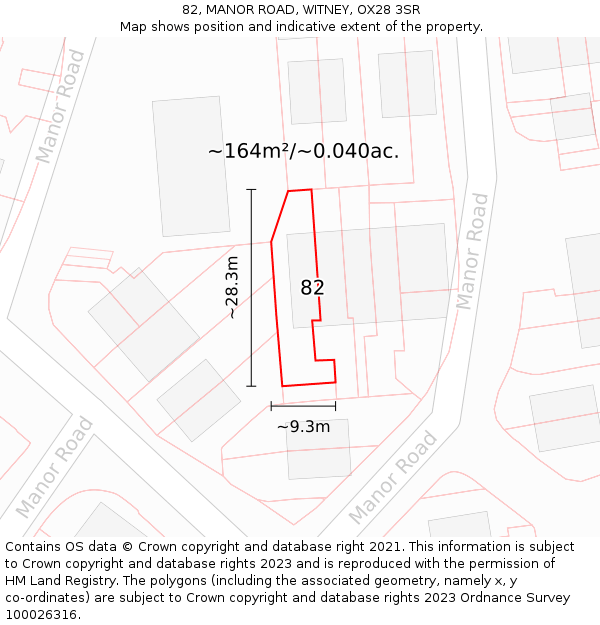 82, MANOR ROAD, WITNEY, OX28 3SR: Plot and title map