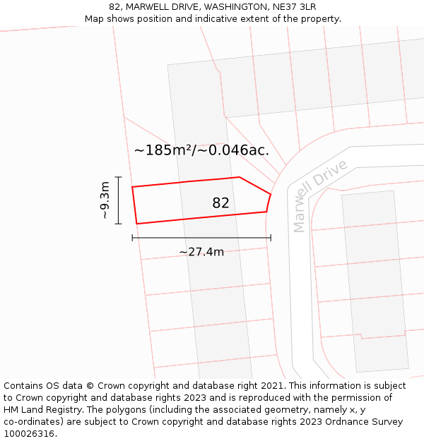82, MARWELL DRIVE, WASHINGTON, NE37 3LR: Plot and title map