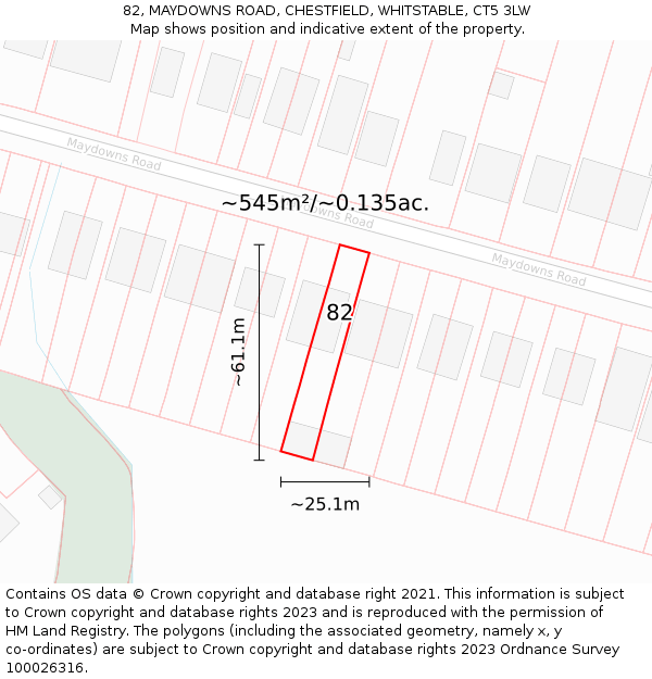 82, MAYDOWNS ROAD, CHESTFIELD, WHITSTABLE, CT5 3LW: Plot and title map