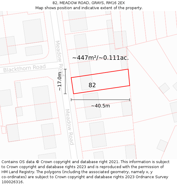 82, MEADOW ROAD, GRAYS, RM16 2EX: Plot and title map