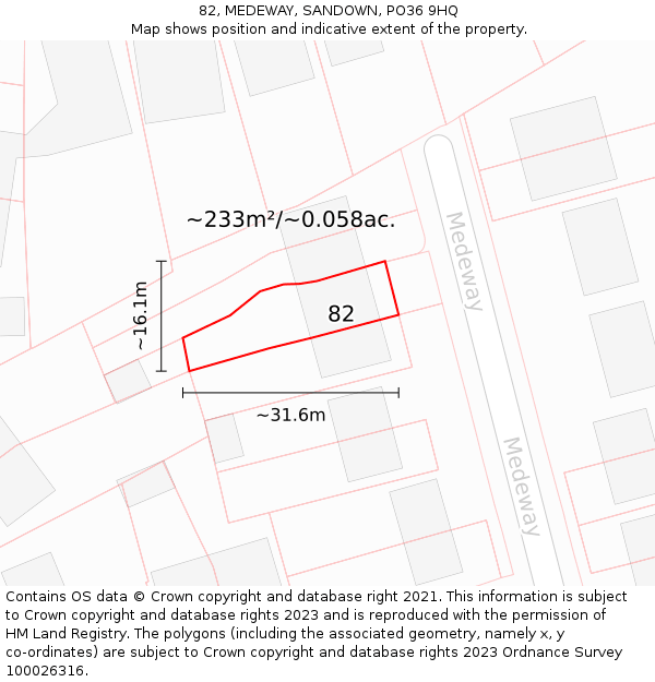 82, MEDEWAY, SANDOWN, PO36 9HQ: Plot and title map