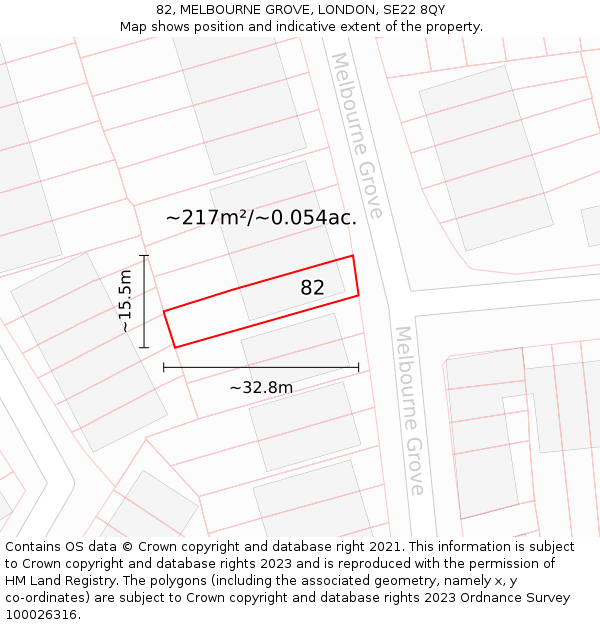 82, MELBOURNE GROVE, LONDON, SE22 8QY: Plot and title map