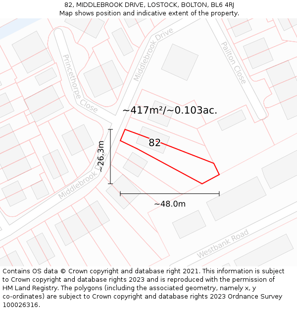 82, MIDDLEBROOK DRIVE, LOSTOCK, BOLTON, BL6 4RJ: Plot and title map
