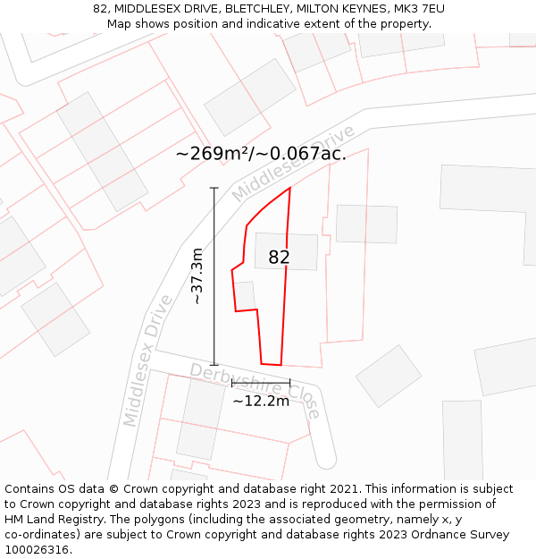 82, MIDDLESEX DRIVE, BLETCHLEY, MILTON KEYNES, MK3 7EU: Plot and title map